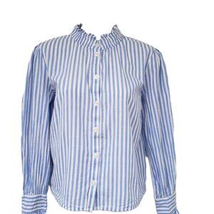 Vero Moda Striped Cotton High Ruffle Neck / Cuffs Women's Button Up Shirt (MED)